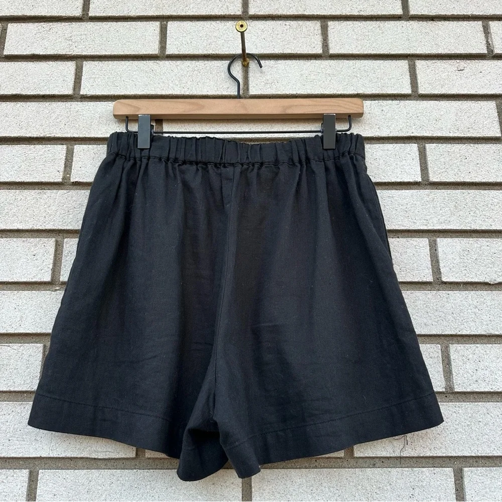Madewell Clean Pull-On Linen Cotton Shorts Black Coal Elastic Waist Coastal S